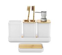 FEILANDUO Bathroom Accessories Set,5 Pcs Bathroom Accessory Gift Set, Soap Dispenser, Soap Dish, Toothbrush Holder, Toothbrush Cup, Vanity Tray, Boho, Modern Bathroom Decor (White)
