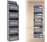 FEILANDUO Over The Door Organizer Storage, 5 Shelf Door Organizers Hanging, Behind The Door Organizer with 5 Large Capacity Pockets for Bedroom, Bathroom, Nursery (Grey, 5 Shelf)