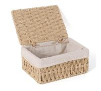 FEILANDUO Wicker Shelf Baskets Bin with Lid, Handwoven Paper Rope Baskets for Organizing, Rectangular Basket for Storage, Desktop Boxes with Lids Home Organizer Decor (Khaki, S-22 x 16 x 10.5cm)