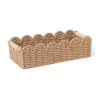 FEILANDUO Wicker Storage Shelf Baskets, Paper Rope Woven Organizer Bin with Handles, Decorative Scalloped Edge Basket for Bathroom, Kitchen, Living Room, Home Organization (Khaki, 35 x 16 x 10cm)