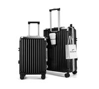 feilario 2 Piece Set Luggage 20in/24in Aluminium Frame PC ABS Zipperless Luggage Hardshell TSA Lock Spinner Wheels Carry on Suitcase with Cup Holder & Hook, A-Black, 2 piece set(20in/24in), Business