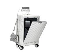 feilario 20in Aluminium Frame Hardside Spinner Wheel Luggage with Zipper Closure, Built-In TSA lock Carry on Suitcase, with Cup Holder & USB Port & Phone Holder, White(with zipper closure), 20 inches
