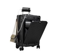 feilario 20in Hardside Spinner Wheel Luggage with Zipper Closure, Built-In TSA lock Carry on Suitcase, with Cup Holder & USB Port & Phone Holder, Jet Black(with zipper closure), 20.8", Business