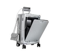 feilario 20in Hardside Spinner Wheel Luggage with Zipper Closure, Built-In TSA lock Carry on Suitcase, with Cup Holder & USB Port & Phone Holder, Silver (with zipper closure), 20.8", Business