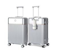 feilario 20in PC Hard Shell Carry On Luggage Airline Approved Cabin Suitcase with Silent Spinner Wheels & TSA Approved Lock, Retractable Cup Holder, Luggage Hook, Silver, Business
