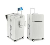 feilario Super Large Captain Aluminum Frame Hardside Spinner Wheels Luggage, Zipperless Checked Suitcase with Cup Holder/Phone Holder, Pro-Ivory White, 76.20 cm, Business