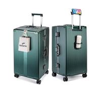 feilario Super Large Captain Aluminum Frame Hardside Spinner Wheels Luggage, Zipperless Checked Suitcase with Cup Holder/Phone Holder, A-Forest green, 76.20 cm, Business