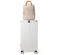 feilario Super Large Captain Aluminum Frame Hardside Spinner Wheels Luggage, Zipperless Checked Suitcase with Cup Holder/Phone Holder, 2 piece set white(with laptop bag), 76.20 cm, Normal