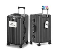 feilario Super Large Captain Aluminum Frame Hardside Spinner Wheels Luggage, Zipperless Checked Suitcase with Cup Holder/Phone Holder, A-Jet Black, 29in, Business