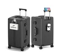 feilario Super Large Captain Aluminum Frame Hardside Spinner Wheels Luggage, Zipperless Checked Suitcase with Cup Holder/Phone Holder, A-Black, 29in, Business