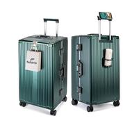 feilario Super Large Captain Aluminum Frame Hardside Spinner Wheels Luggage, Zipperless Checked Suitcase with Cup Holder/Phone Holder, A-Green, 76.20 cm, Normal