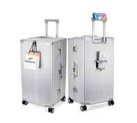feilario Super Large Captain Aluminum Frame Hardside Spinner Wheels Luggage, Zipperless Checked Suitcase with Cup Holder/Phone Holder, A-Silver, 76.20 cm, Normal