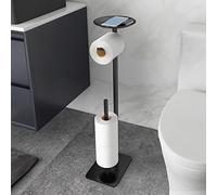 FEILERN Toilet Paper Holder Stand for Bathroom Floor Standing Toilet Roll Dispenser Storages 4 Reserve Rolls, with Top Storage Shelf for Cell Phones, Wipe, Wallet and More(Black)