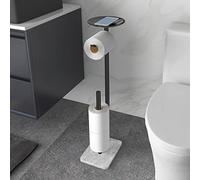 FEILERN Toilet Paper Holder Stand for Bathroom Floor Standing Toilet Roll Dispenser Storages 4 Reserve Rolls, with Top Storage Shelf for Cell Phones, Wipe, Wallet and More(Marble Black)
