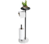 FEILERN Toilet Paper Holder Stand with Marble Base, Toilet Paper Holder Stand Free Standing with Phone Shelf, Large Capacity Bathroom Toilet Paper Stand Reserve for 4 Rolls (Black)