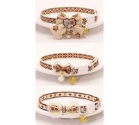 feiling Cat Collar with Lace and Flower Embellishment, Bohemian Style Pet Collar, Adjustable 18-28 cm, Pack of 3 (Multi-Colour)