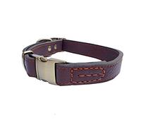 feiling Dog Collar Leather Click Closure Soft Leather Collar Adjustable Dog Necklace for Small Medium Large Dogs (M, Brown)