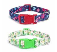 feiling Dog Collar, Pack of 2, Floral Printed Pets Chain Collar, Cute Style Dog Collar, Adjustable Dog Band for Small, Medium and Large Dogs (Red + Green, S)