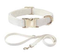 feiling Dog Collar with Dog Lead Set, for Small, Medium and Large Dogs, Plain Adjustable Collar, Metal Buckle, 1.2 Metre Lead (White, M)