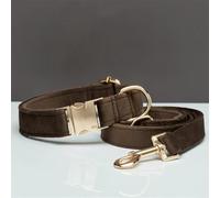 feiling Dog Collar with Dog Lead Set, Soft Velvet Style Collar Plain with Metallic Buckle, for Small, Medium and Large Dogs (Dark Brown, S)