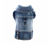 feiling Jeans Dog Jacket, Dog Coat with Metal Hook for Dog Lead, Pet Clothing, Retro Style Outfit, Dog Vest for Puppies, Small and Medium Dogs (Blue, L)