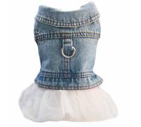 feiling Jeans Dog Jacket with Tutu Skirt, Dog Coat with Metal Hook for Dog Lead, Denim Outfit, Dog Clothes, Pet Vest for Puppies, Small, Medium Dogs (Blue, XS)