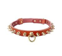 feiling Leather Dog Collar with Brass Rivets, Adjustable Cat Necklace, Pet Leather Collar for Puppies, Small and Medium Dogs (Brown, L)