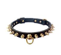 feiling Leather Dog Collar with Brass Rivets, Adjustable Cat Necklace, Pet Leather Collar for Puppies, Small and Medium Dogs (Black, L)