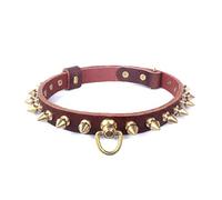 feiling Leather Dog Collar with Brass Rivets, Adjustable Cat Necklace, Pet Leather Collar for Puppies, Small and Medium Dogs (Dark Brown, L)
