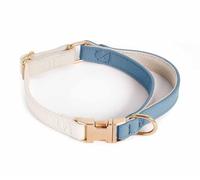 feiling Leather Dog Collar with Handle, Click Closure, Adjustable Dog Necklace for Medium and Large Dogs (Blue, M)