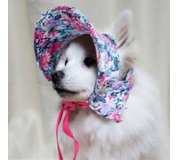 feiling Pet Hat Retro Style for Cats Puppies Costume Accessories Sunbonnet Small Dogs Headgear Flower Print Sun Hat Adjustable Hat with Ear Holes (Blue Flowers, L)