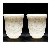 FEILIV Tea Cup Sets 2pc 200ml Home Teacup Pattern Ceramic Teacups Puer Cup Set Chinese Qingming Riverside Map Suet Jade Porcelain Tea Afternoon Tea Set(B)