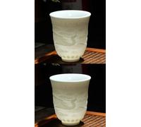 FEILIV Tea Cup Sets 2pc 200ml Home Teacup Pattern Ceramic Teacups Puer Cup Set Chinese Qingming Riverside Map Suet Jade Porcelain Tea Afternoon Tea Set(C)