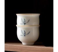 FEILIV Tea Cup Sets Kungfu Tea Maker Tools Teaware Ceremony 2pc/Set 50ml White Porcelain Master Cup Hand Painted Butterfly Orchid Artceramic Teacup Afternoon Tea Set