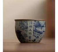 FEILIV Tea Cup Sets Portable Personal Single Cup Custom Tea Accessories 110ml Antique Ceramic Master Jingdezhen Blue and White Porcelain Teacup Afternoon Tea Set(A)