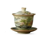FEILIV Tea Cup Sets Vintage Chawan Tea Ceramony Set Chinese Bowls Opening Landscape for Ceramic Tureen Teaware Cup Afternoon Tea Set(165ml Gaiwan)