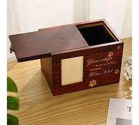 FEILIV Wooden Urn Box Pet Ashes Hand-Carved Storage Box Wood Storage Box Photo Frame Cat Dog Ashes Precious Animal Urn