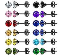 feilok 12 pair 6mm Earrings for Men Colorful Stud Earrings Mens Earrings Kit Stainless Steel Earrings Set Jewelry Piercings for Man woman