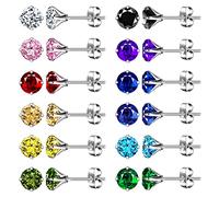 feilok 12 pair 6mm Unisex Earrings for Men Colorful Stud Earrings Mens Earrings Kit Stainless Steel Earrings Set Jewelry Piercings for Man woman