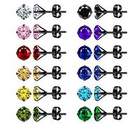 feilok 12 pair 8mm Earrings for Men Colorful Stud Earrings Mens Earrings Kit Stainless Steel Earrings Set Jewelry Piercings for Man woman