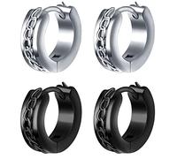feilok 2 Pairs Black Earrings Studs Stainless Steel Cartilage Earrings Hoops Barbell Ear Plugs Ear Piercing Studs Earrings Round Huggie Hoop Men's Earrings