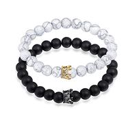 Feilok 2 Pieces Howlite Bracelet Lava Stone Diffuser Bracelet Aromatherapy Bracelet Set for Essential Oil gold