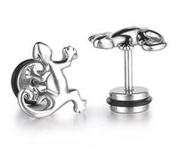 Feilok 2pcs Wall Lizard Gecko Stainless Steel Studs Earrings, One Pair, Color Silver