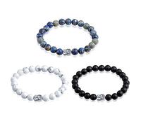 Feilok 3 Pairs Howlite Lapis Blue Sea Sediment Jasper Buddha Stretch Bracelet Reiki Healing Crystal Gemstone Beads Bracelet
