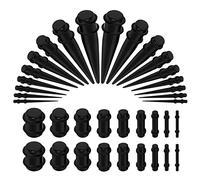 Feilok 36 Pieces Stud Earings Stretchings Kit 1.5-5.5cm Acrylic Tapers and Plugs + Silicone Tunnels Ear Gauges Expander Set Body Piercing Jewelry black
