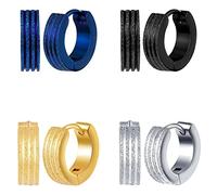 feilok 4 Pairs Mens Earring Black Silver Stainless Steel Earrings Plugs Screw Studs Earrings Punk Dangle Earrings Set Black Earrings for Men Women