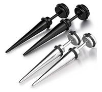 Feilok 4pcs Ear Stretchers Stainless Steel Taper Spike Earrings Rhinestone Studs Cheater, 2 Colors, 2Pairs