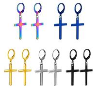 Feilok 5 Pairs Stainless Steel Cross mens earrings Mens studs Huggie Hoop Stud Earrings Set Piecing Jewellery for Women Men