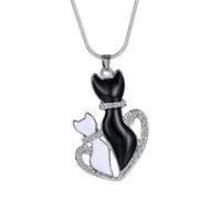 Feilok Colour Changing Mood Necklace - Two Cats on The Moon Heart Cat's Lover