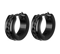 Feilok Men's Black Stainless Steel Round Stud Earrings, Punk Dangle Huggie Plugs, Screw Studs, 1cm Diameter, 1.95g, 1 Pair